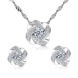 Sterling Silver CZ Necklace Pendant Earrings Set